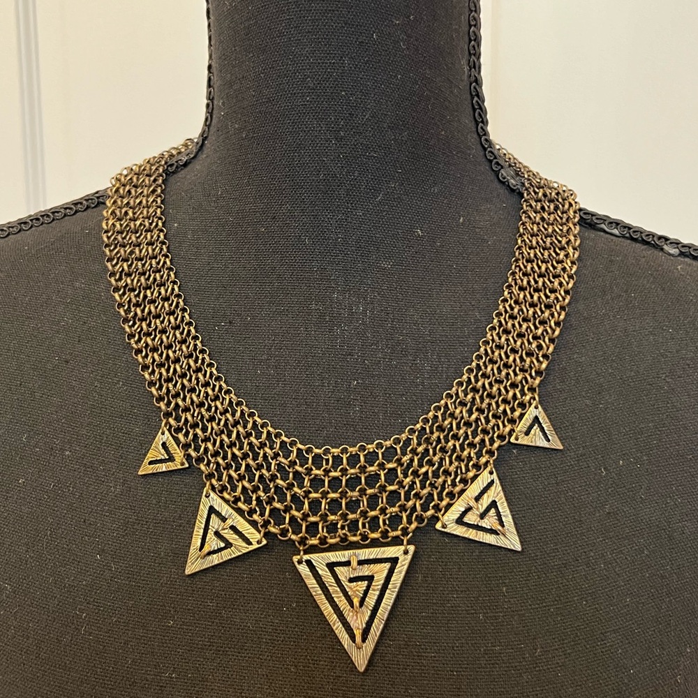 Necklace - reversable bronze tone, triangle mesh chain. 19 inches long